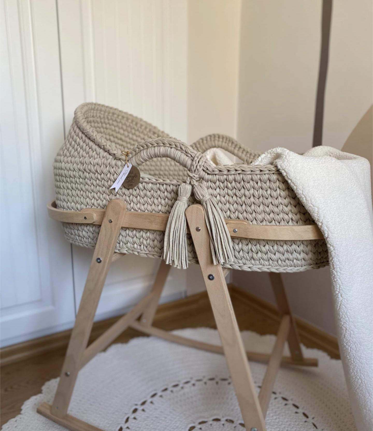 Hooded Basket with wooden stand.
